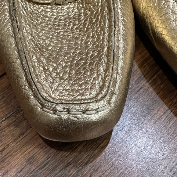 Prada Gold Pebbled Leather Loafers Made in Italy Size 37 main image 6